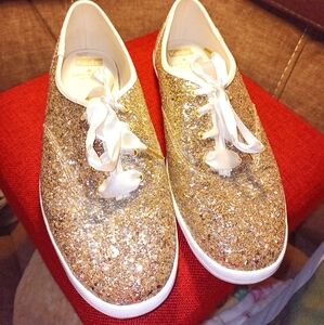 Kate Spade by Keds Gold Glitter Tennis shoes Size 11 Gently Loved